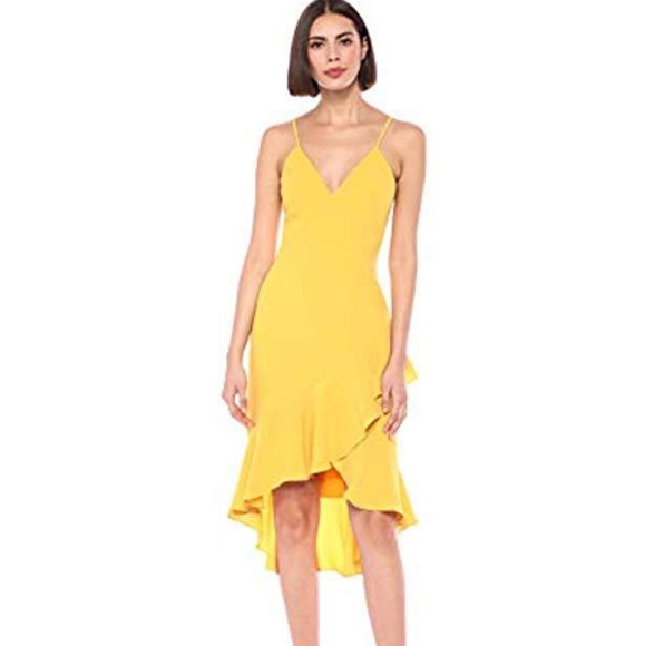 Dress the Population Dresses & Skirts - DRESS THE POPULATION WENDY SLEEVELESS PLUNGING RUFFLE HEM MIDI SHEAT DRESS